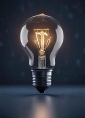 Glowing light bulb isolated against dark blue background with out of focus bulbs , glowing light bulb, decorative light fixture, abstract background
