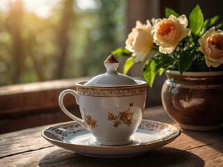Fototapeta premium a cup of warm tea in the morning