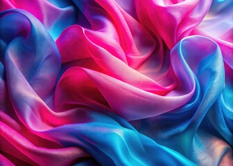 Obraz premium Pink and blue fabric swirls in a seamless, wavy textile pattern. Digital art creates a double-exposure effect with abstract folds and curves.