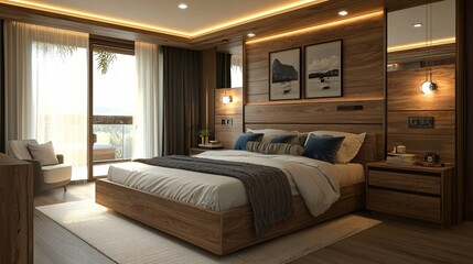 Luxurious Modern Bedroom Interior Design Wooden Bed Ocean View