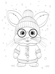 Drawing of Cartoon Rabbit in winter