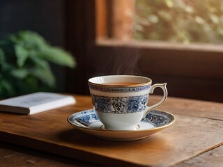 Obraz premium a cup of warm tea in the morning