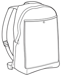 Laptop backpack flat sketch vector illustration technical cad drawing template