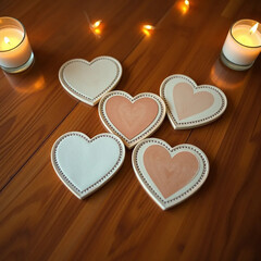 Obraz premium heart shaped candles on wooden background