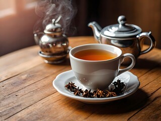 Fototapeta premium a cup of warm tea in the morning