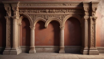Fototapeta premium Ancient Roman arch with intricate carvings and moldings, antiquity, archaic columns, carvings