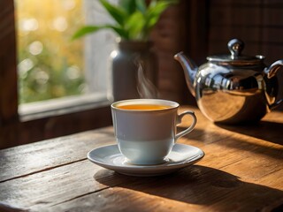 Fototapeta premium a cup of warm tea in the morning
