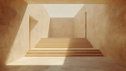 Obraz premium Sunlit minimalist interior staircase.
