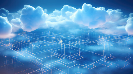 generated illustration of cloud computing transfer big data on internet. futuristic digital technology.