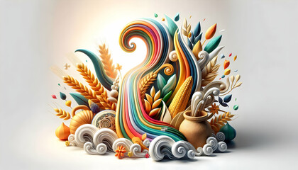 Obraz premium 3D Soft Abstract Pongal Harvest concept as Soft abstract depiction of Pongal harvest with flowing colors and symbolic elements conveying the joy and abundance of the festival for magazine advertisemen