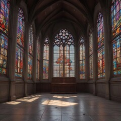 Obraz premium Large window in a large church space with artistic details, colors, faith
