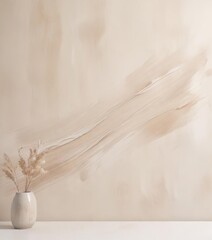 Obraz premium soft beige brushstrokes on a pristine white canvas create a soothing atmosphere, abstract brushwork, peaceful ambiance