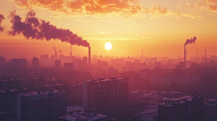 Urban Air Pollution at Sunset in 16K Resolution: Ultra Photorealistic View
