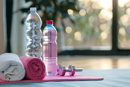 Three perfume bottles and a water or ddrinking Bottles
