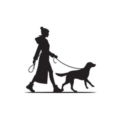 a girl walking her dog silhouette vector illustration
