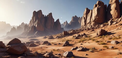 Rocky Outcroppings on a Geologically Active World, earthy terrain, tectonic plate movement, geological features