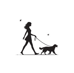 a girl walking her dog silhouette vector illustration