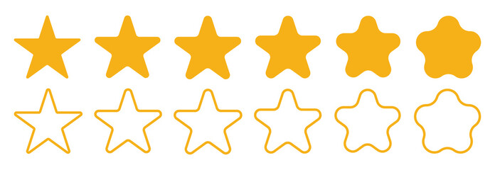 Star icon. Vector yellow isolated five stars. Customer feedback concept. Vector 5 stars rating review. Quality shape design.