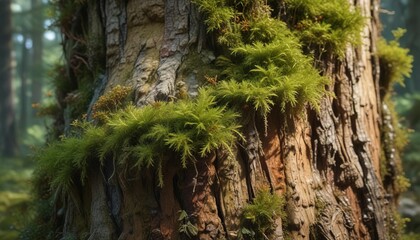Atrichum angustatum moss growing on a tree trunk, plant life, atrichum angustatum
