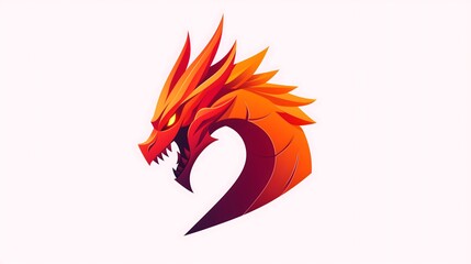 Fiery Dragon Logo with Sharp Contours and Bold Flames on White Background