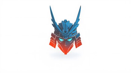 Futuristic Samurai Helmet Logo with Glowing Neon Effect on White Background