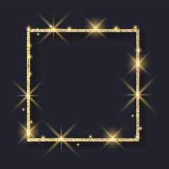 Gold shiny frame on a dark background. vector illustration