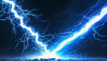 Dramatic Lightning Strike with Electric Thunderbolt Illuminating Night Sky in Blue Hues