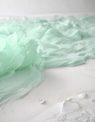 Fototapeta premium soft pastel green blend on a pristine white surface with delicate details, pastel green, peaceful ambiance