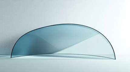 Curved glass panel on white background, casting a shadow.