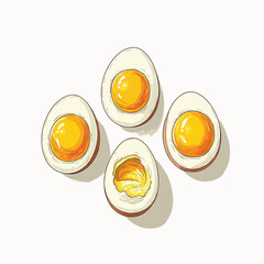 Three illustrated eggs with soft yolks and detailed whites.