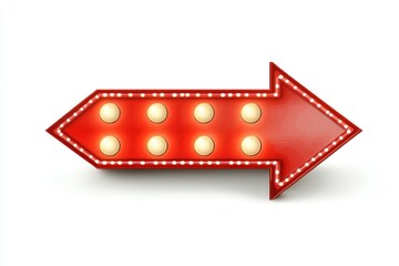 Red arrow sign lit with bulbs on white, ideal for a vibrant casino or hotel atmosphere.