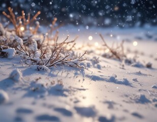 Snowy background with delicate flakes in soft focus, bokeh effect, snowflakes