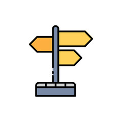 
icon direction sign, Threesided signpost standing on base with directional arrows, ideal for illustrating choices, decisionmaking, guidance, wayfinding in designs. Isolated white background editable,
