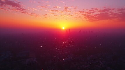 Fototapeta premium View of Sunset Over Cityscape in 16K Resolution: Ultra Photorealistic