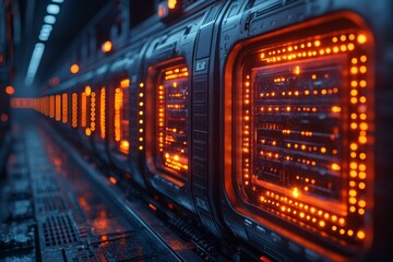 Obraz premium Advanced computing setup in a high-tech mining farm