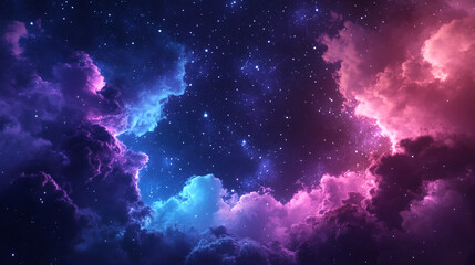 Obraz premium Colorful cosmic clouds illuminated by starlight in a vibrant night sky