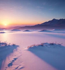 Obraz premium Calming blue hues of sunset on vast white expanse, sunsets , empty space, desert sky