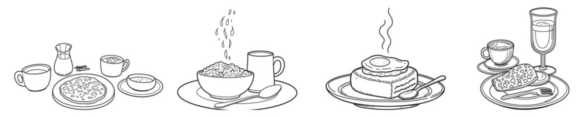 Hand drawn la dolce vita breakfast. Vector illustration of food, drinks, cakes, and so on. Scribble style for banner, social media, and advertisements.