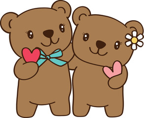 Kawaii Teddy Bear Love Cute Valentine's Day Bear Couple Hug 