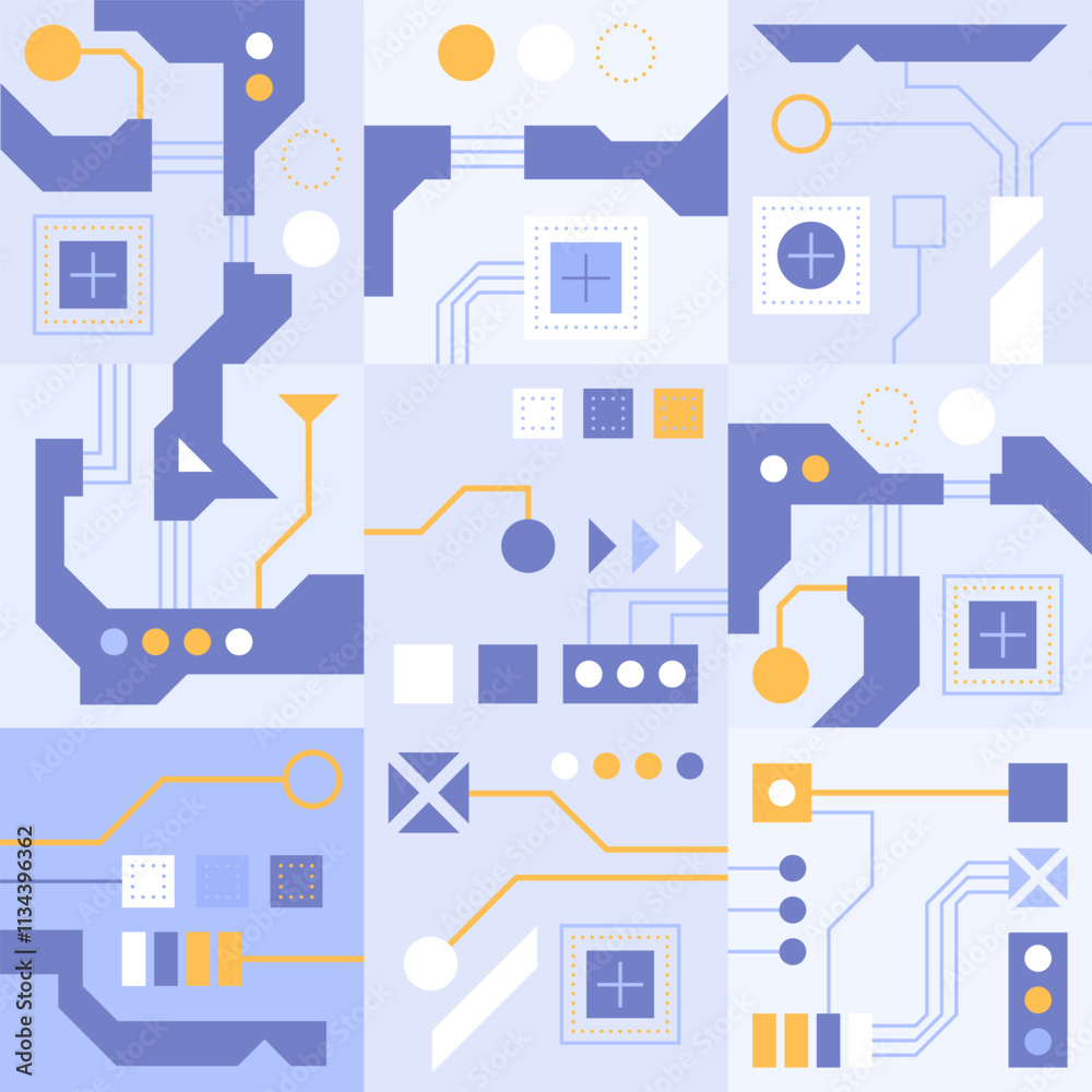 Poster circuit board technology background. ai semiconductor and computer processor. abstract polygonal mic