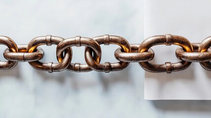 law restriction policy concept. Close-up of a metallic chain link on a smooth surface.