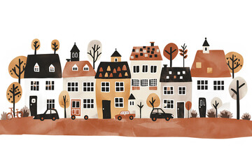 茶色い手描きの街並み-1