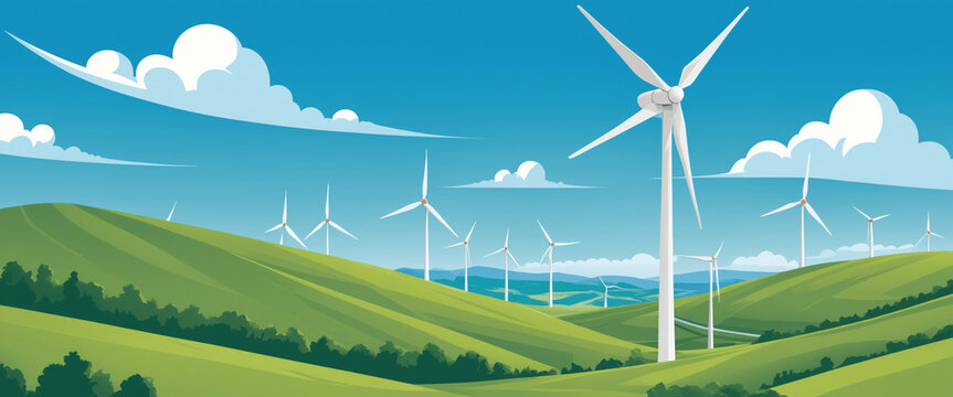 Wind mill on a green field generating energy.