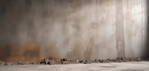 Dull grey wall covered in thick layer of dust and dirt, worn, grimy, dusty