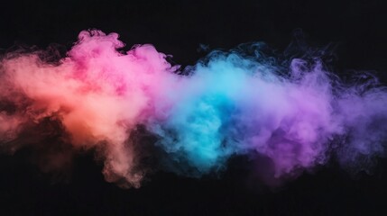 A vibrant trail of colorful smoke in shades of pink, orange, blue, and purple, blending seamlessly against a dark background, creating a dynamic and artistic effect