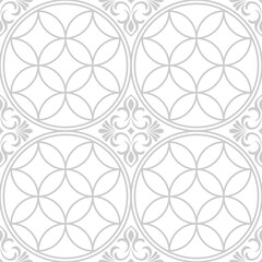 Floral geometric seamless pattern. Black and white ornament. Fabric for ornament, wallpaper, packaging, vector background