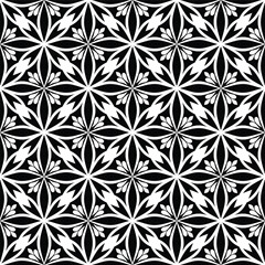 Floral geometric seamless pattern. Black and white ornament. Fabric for ornament, wallpaper, packaging, vector background