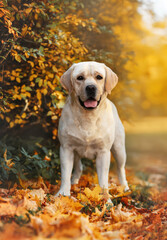 Yellow Labrador retriever male in autumn