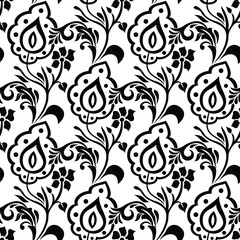 Floral seamless pattern. Gray and black ornament. Fabric for ornament, wallpaper, packaging, vector background.