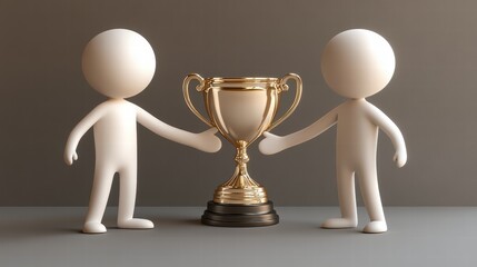 Humans shaking hands in front of a trophy a symbol of collaboration and achievement